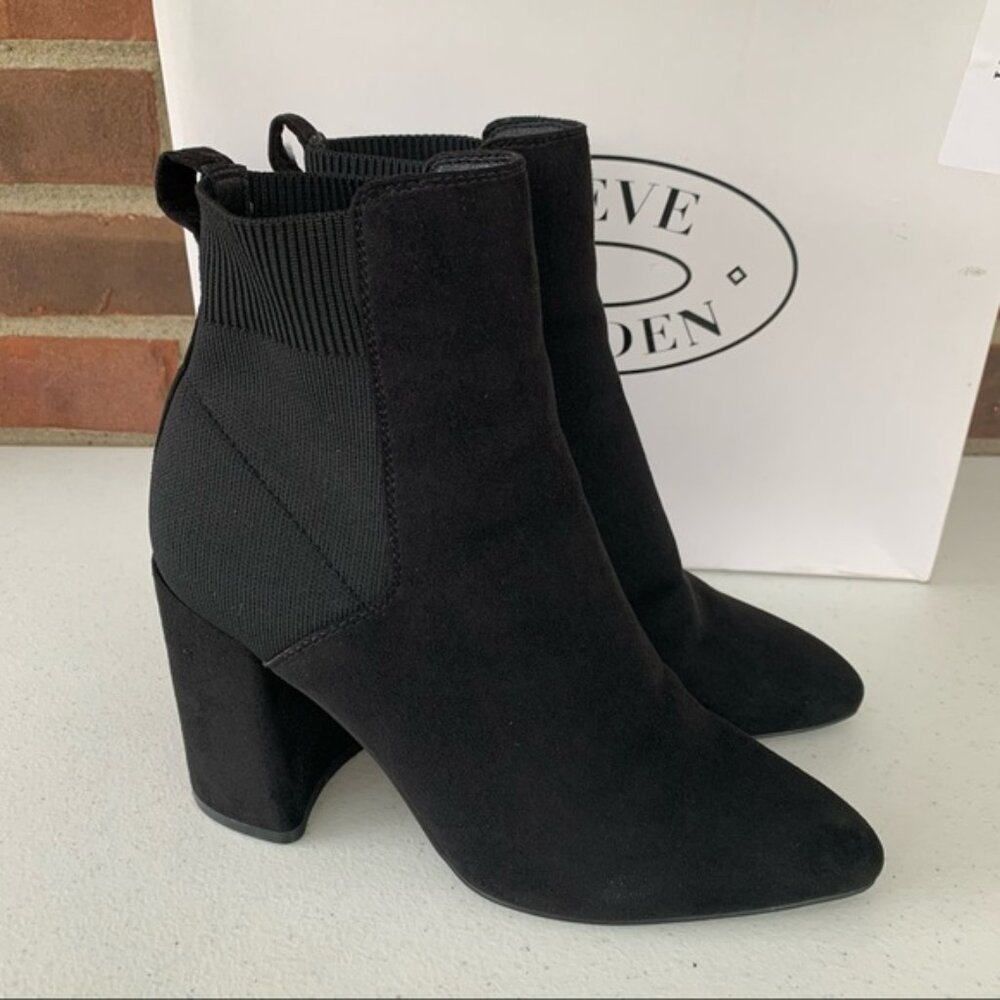 NWT Steve Madden Timbo Faux Suede chucky heel ankle boots Black